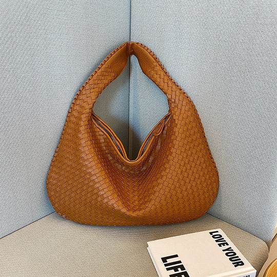 Red woven tote bag Valentina structured shopper with textured weave design for women everyday use