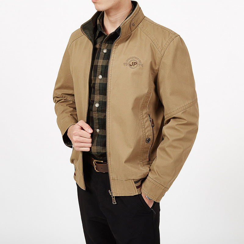 Men's reversible zip-up jacket two-tone casual fit breathable fabric dual-look versatile outerwear