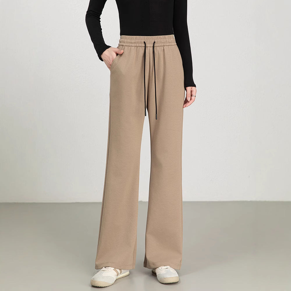 Women's wide-leg high-waist cotton blend pants with drawstring waist for effortless daily comfort