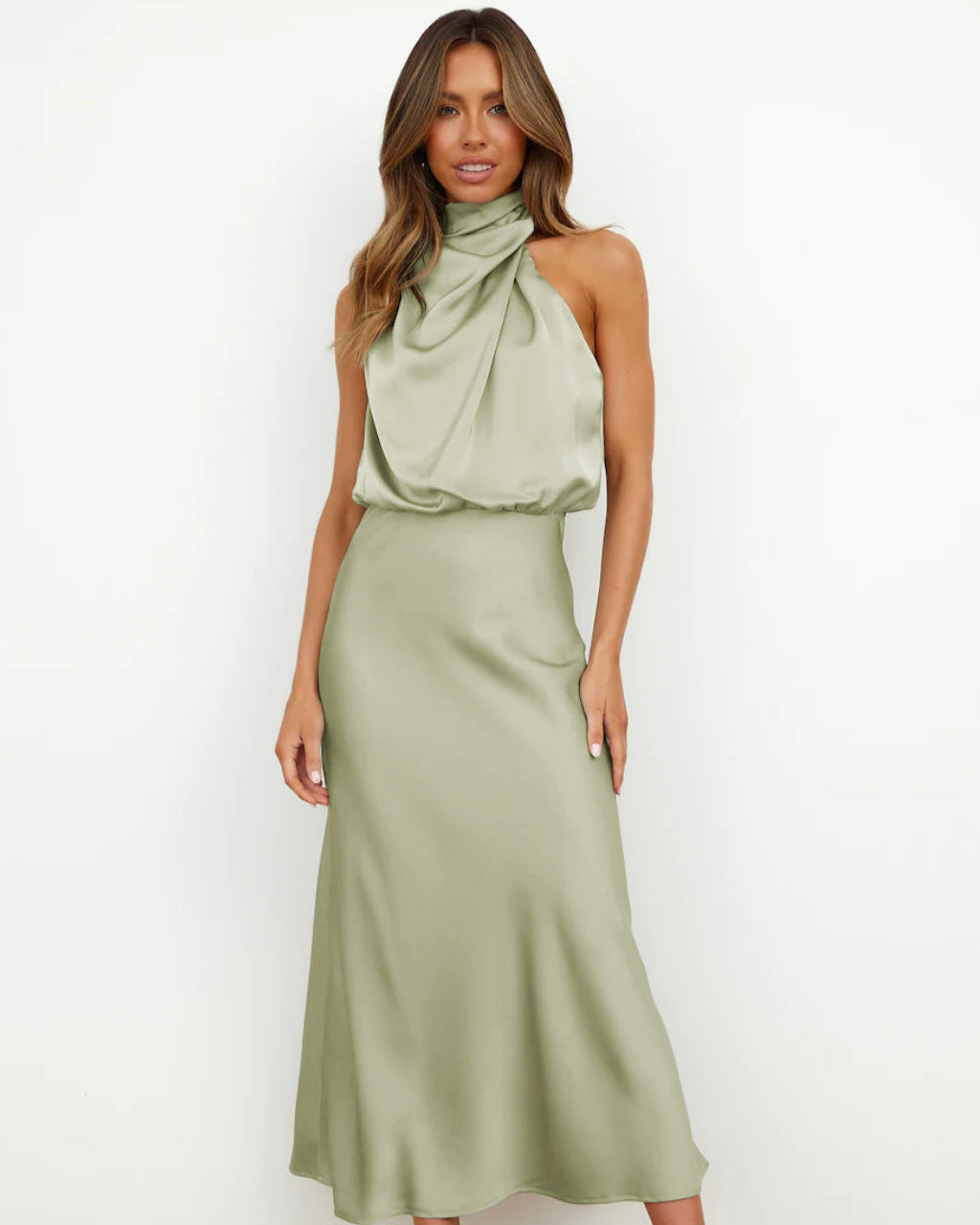 Elodie satin maxi dress women elegant sleeveless evening gown flowing silhouette spring garden party