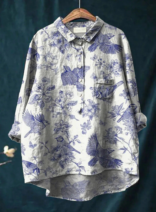 Women's floral button-up shirt loose fit blouse with vibrant multicolor print for everyday chic style