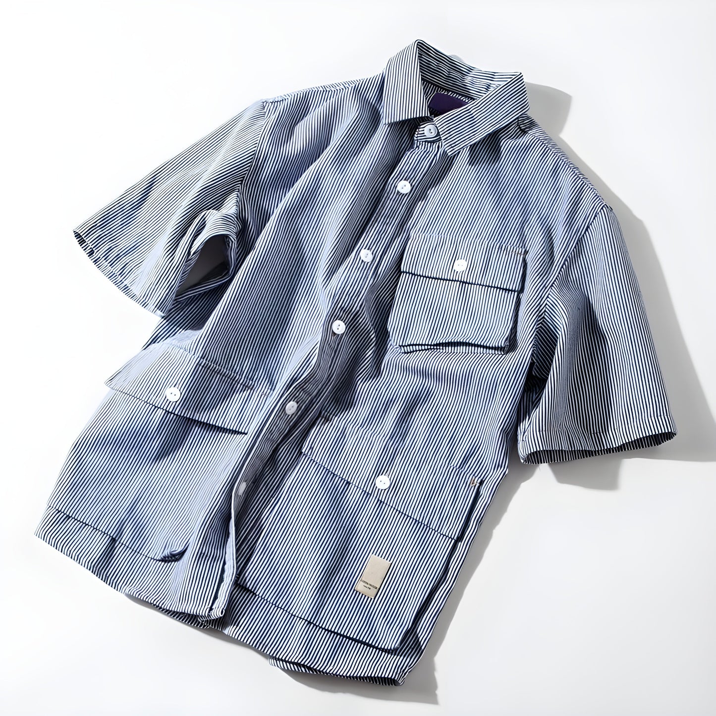 Men's heavyweight cotton cargo work shirt relaxed fit Oxford with patch pockets in neutral tone