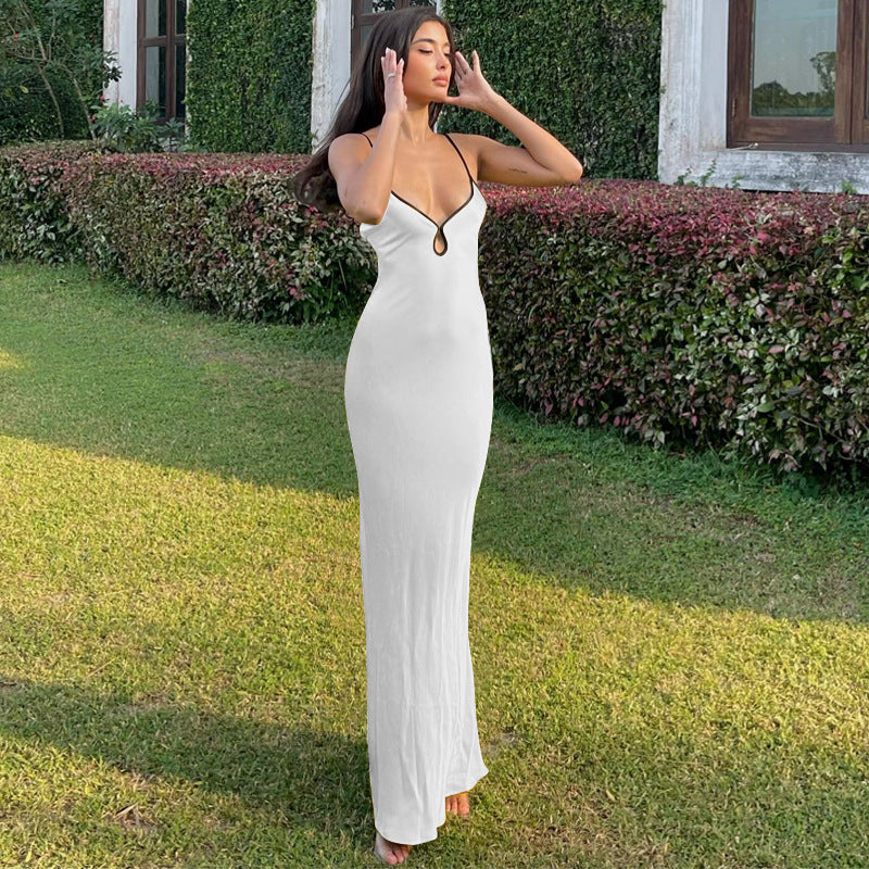 Women's satin-look slip dress slim fit with elegant keyhole detail for party-ready evenings