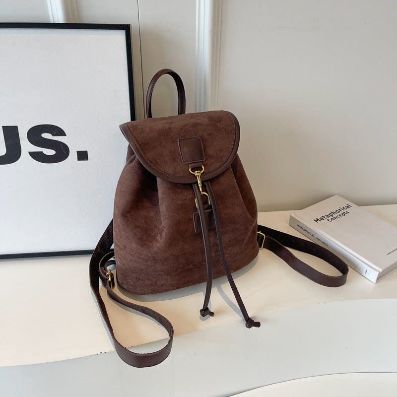 Women's retro PU leather backpack large capacity urban travel bag black brown trendy street style