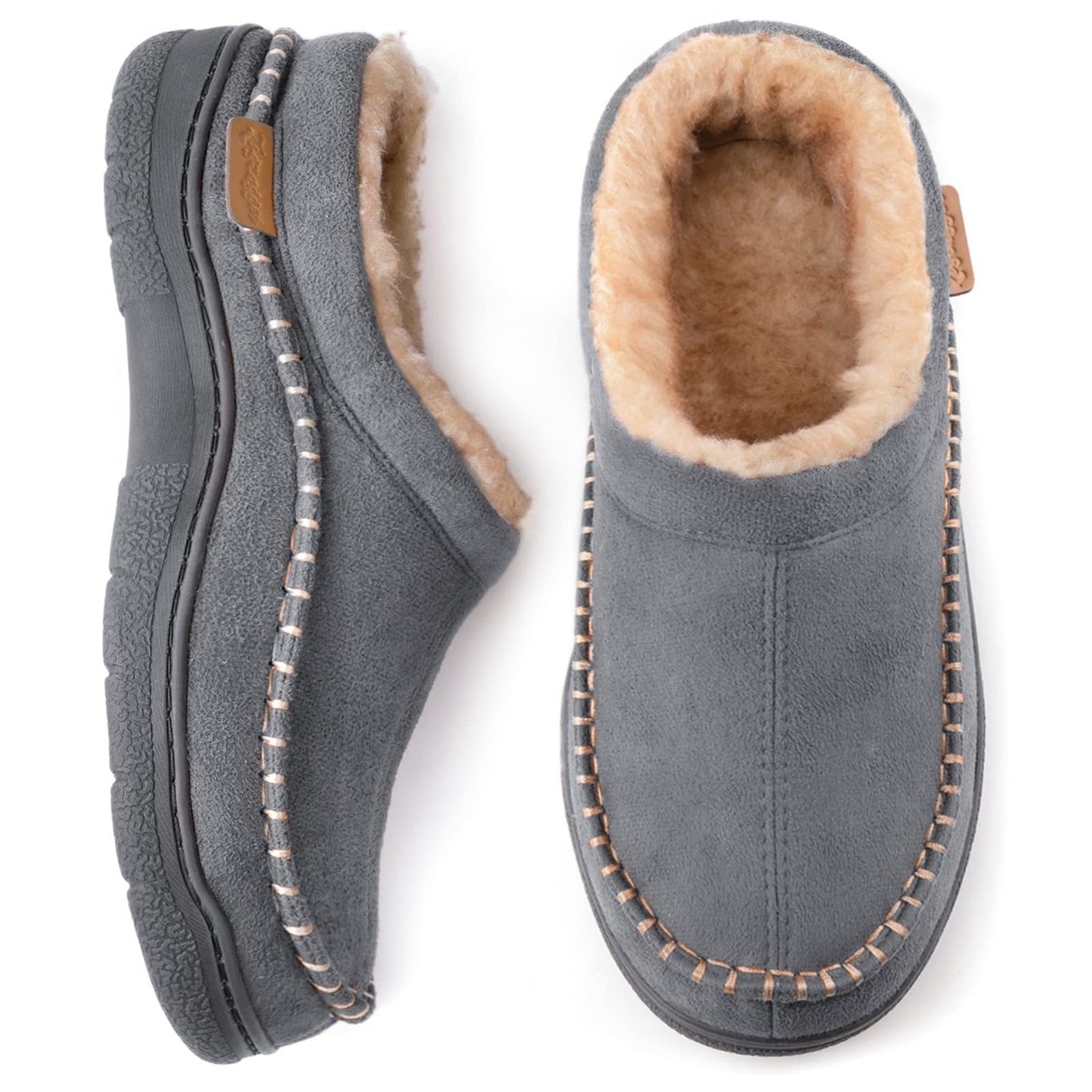 Joris men's brown suede slippers warm plush lining non-slip sole cozy indoor winter footwear