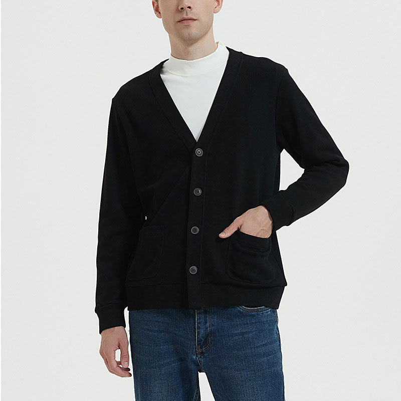 Men's cotton knit cardigan relaxed fit with button closure and pockets, casual modern style