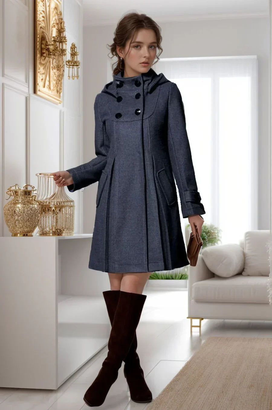 Women's elegant tailored dress coat classic silhouette timeless winter outerwear sustainable comfort