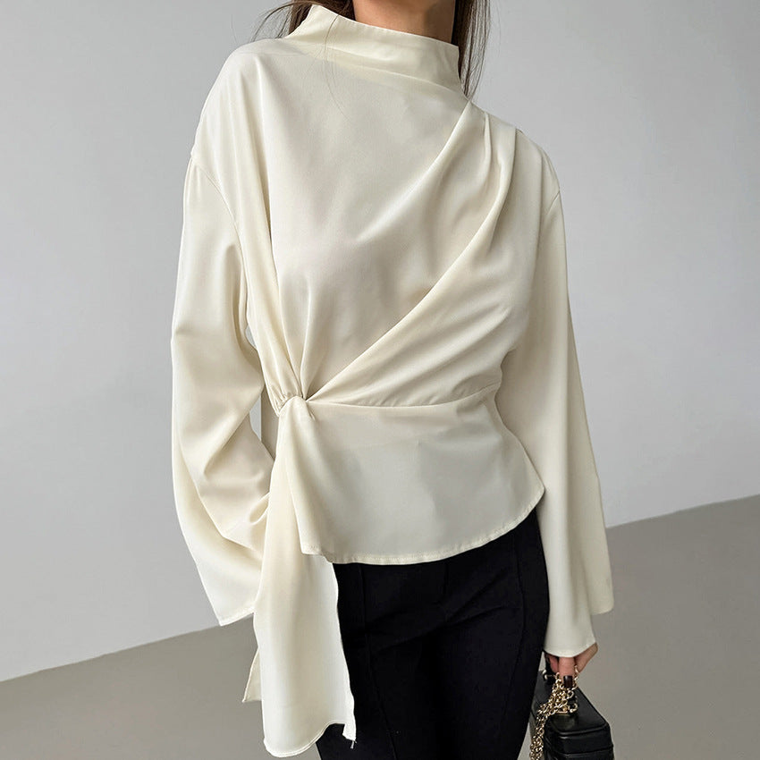 Women's light chiffon blouse long sleeves elegant draped fit tailored silhouette Nordic style