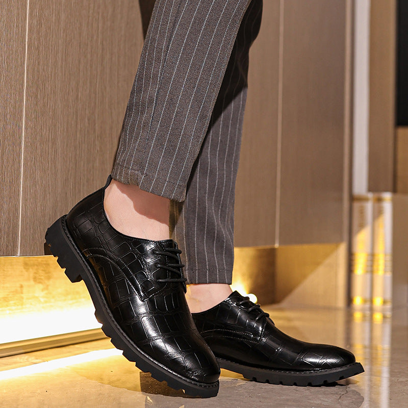 Men's black cap-toe derby shoes polished PU leather upper with durable rubber sole formal style