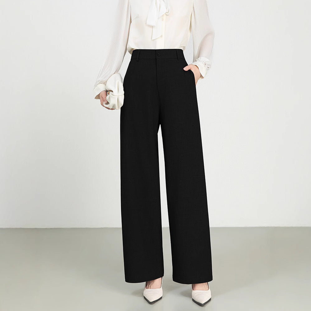 Women's high waist wide-leg wool-cotton blend dress pants loose formal silhouette