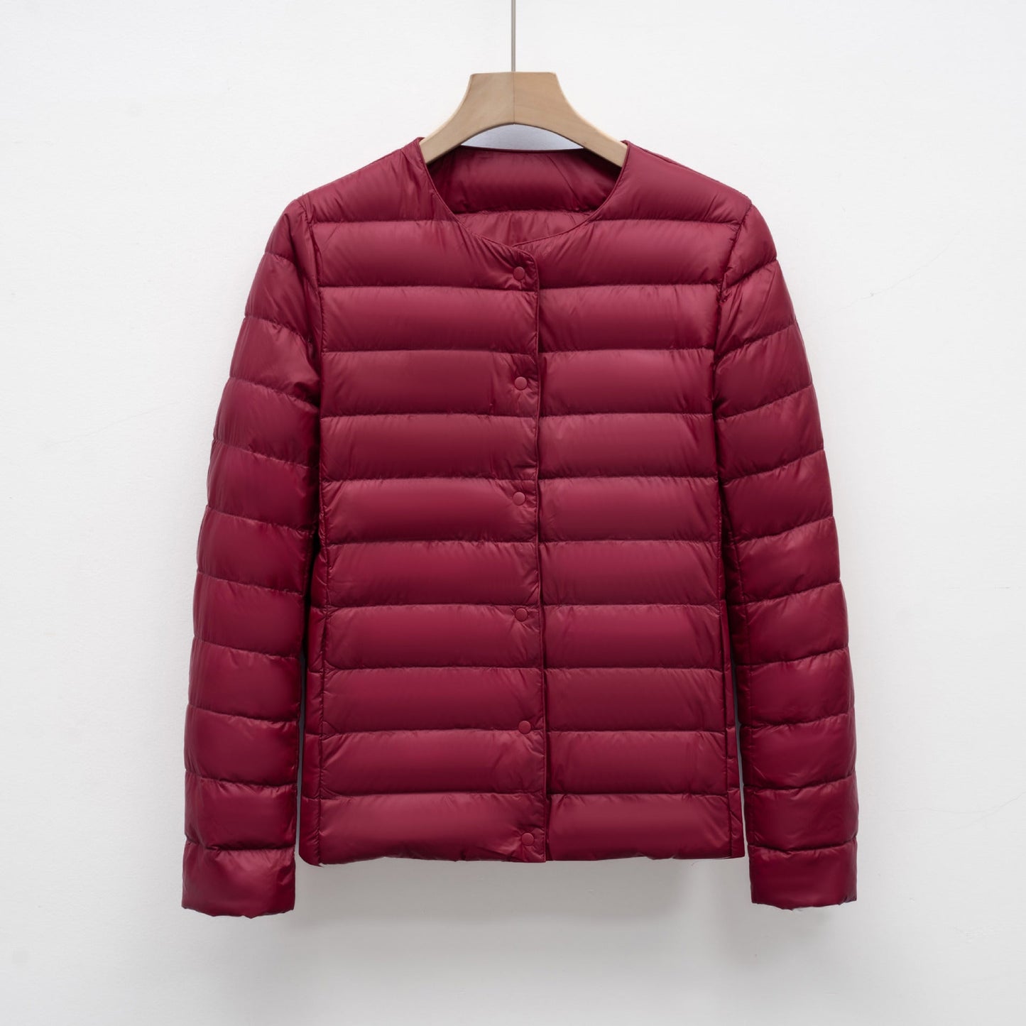 Women's slim fit quilted down jacket hip length snap front lightweight warm coat