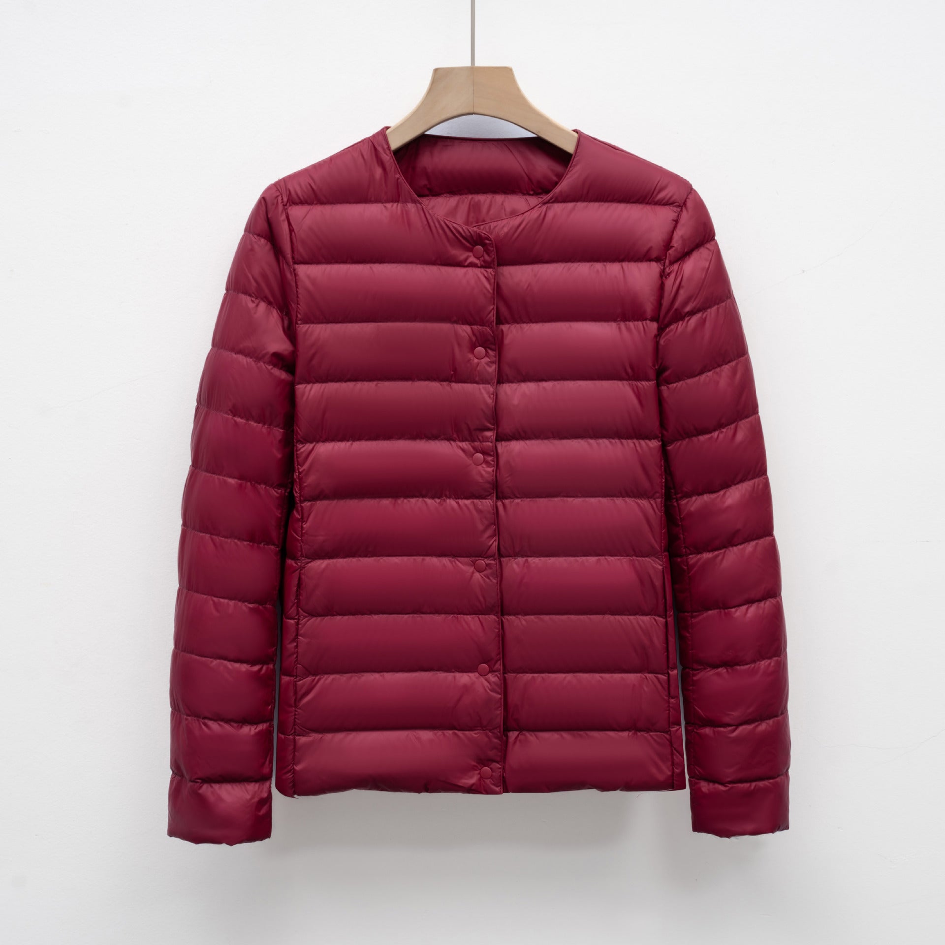 Women's slim fit quilted down jacket hip length snap front lightweight warm coat