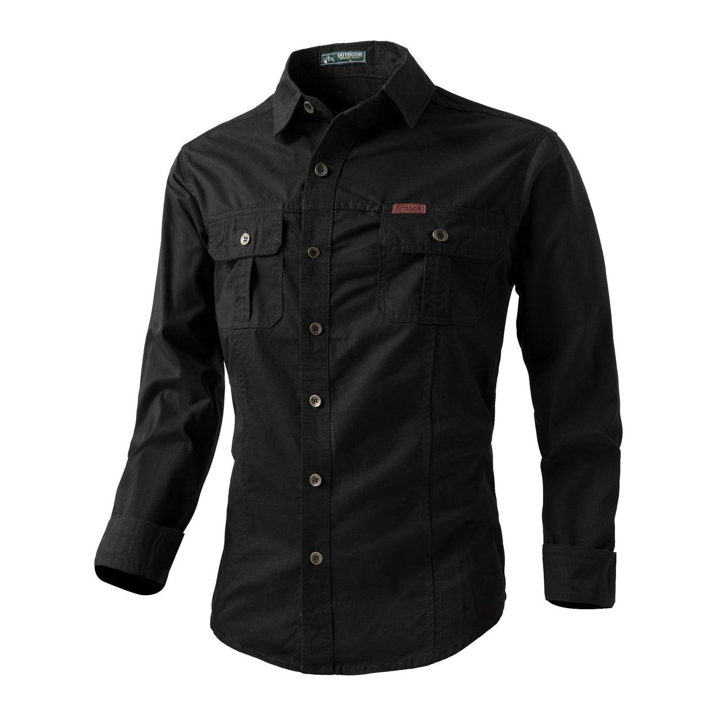 Men's rugged outdoor long-sleeve shirt cotton blend with two chest pockets, breathable all-season casual fit