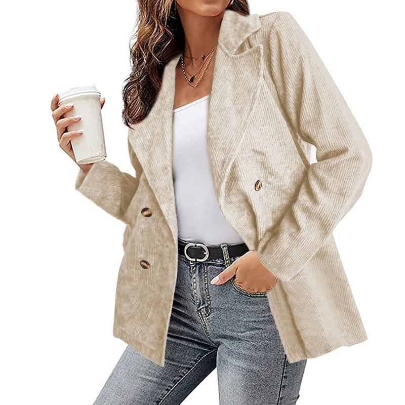 Beige double-breasted trench coat lightweight notched collar casual minimalist everyday style