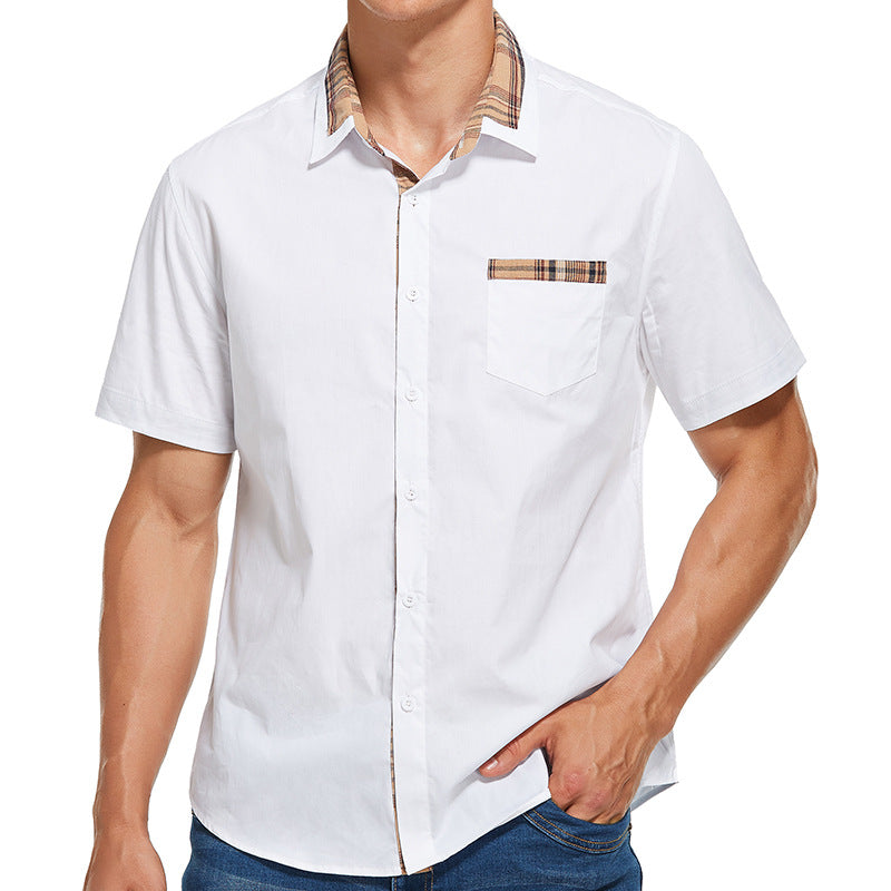 Men's slim fit short sleeve checkered shirt in breathable fabric, modern urban style for everyday wear