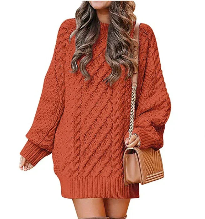 Women's wool blend cable knit oversized sweater dress mid-length silhouette for everyday warmth