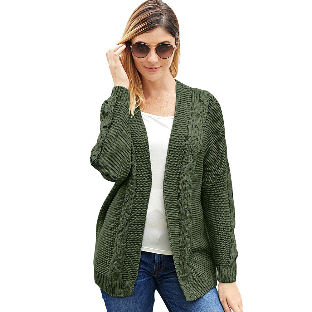 Women's oversized open-front cardigan in chunky cable-knit texture, cozy everyday layering piece