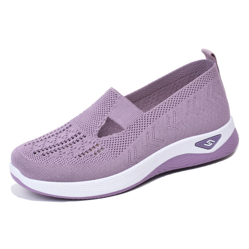 Women's slip-on sneakers breathable open-knit mesh upper cushioned sole heel pull tab
