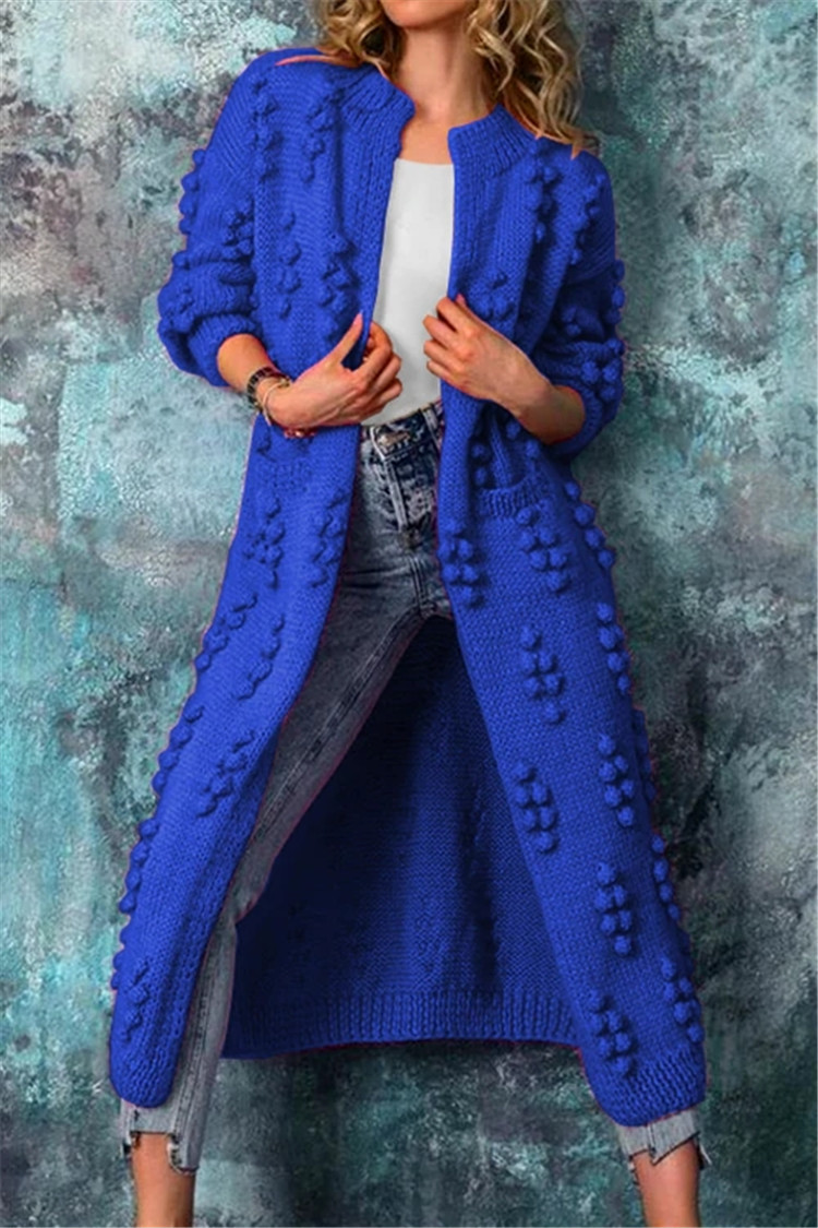 Women's open front textured knit cardigan in neutral tones, long silhouette for effortless layering