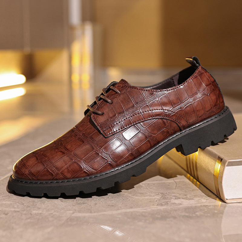 Men's black crocodile-embossed PU leather Oxford shoes lace-up formal style for professionals