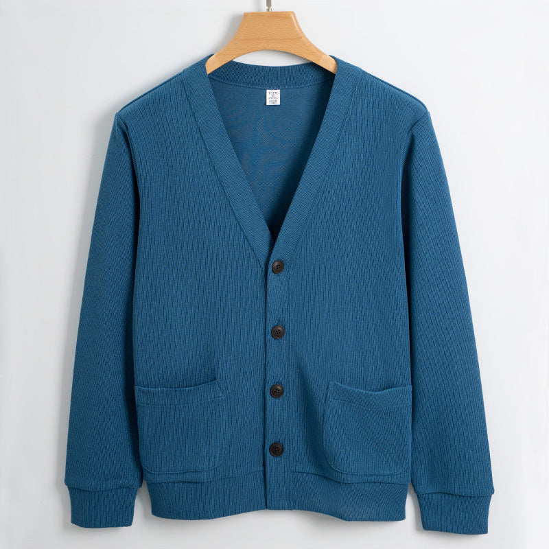 Men's cotton knit cardigan relaxed fit button closure with pockets casual modern style