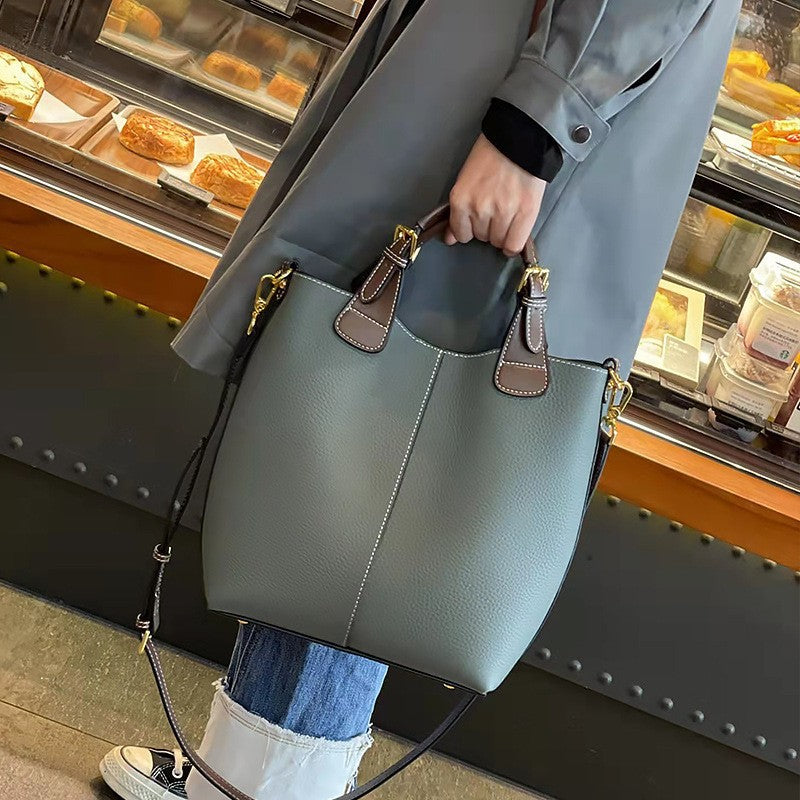 Stephanie black vegan leather structured tote bag with dual handles, durable PU for work and travel