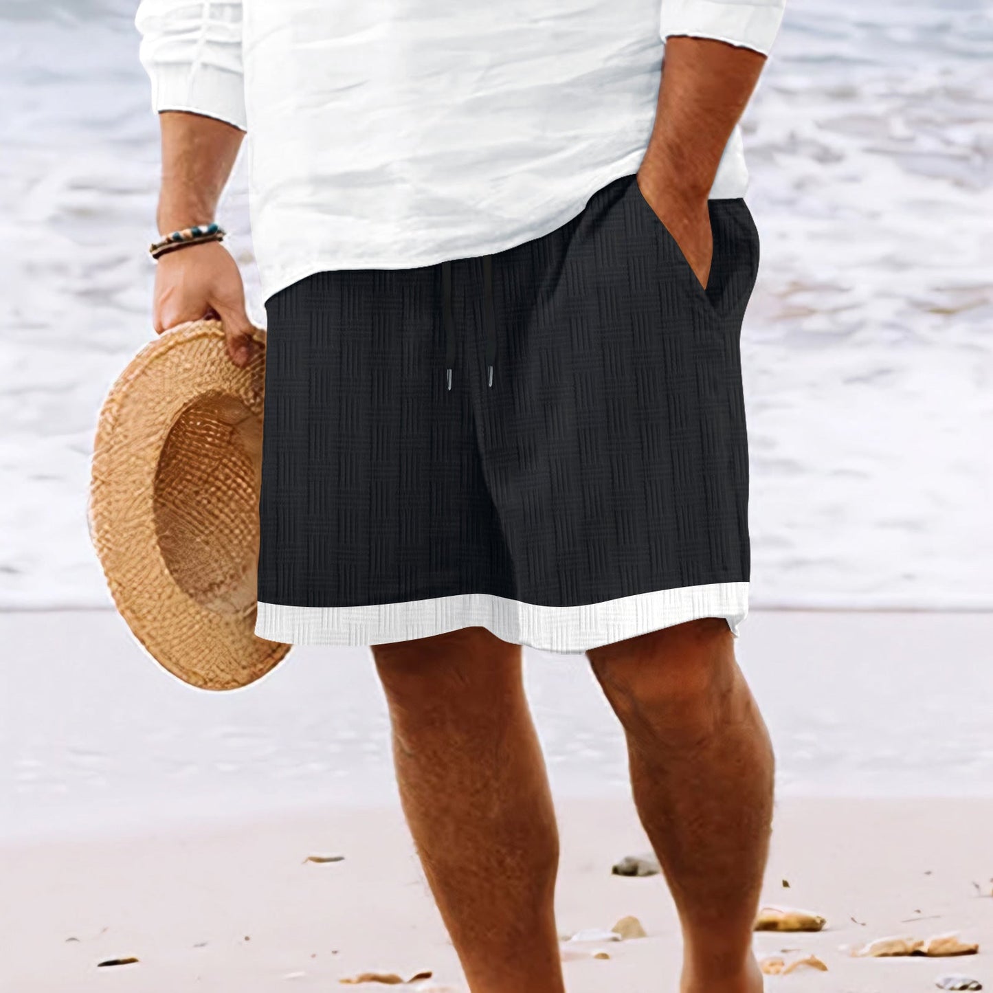 Men's relaxed fit casual shorts with elastic drawstring waist for warm weather comfort