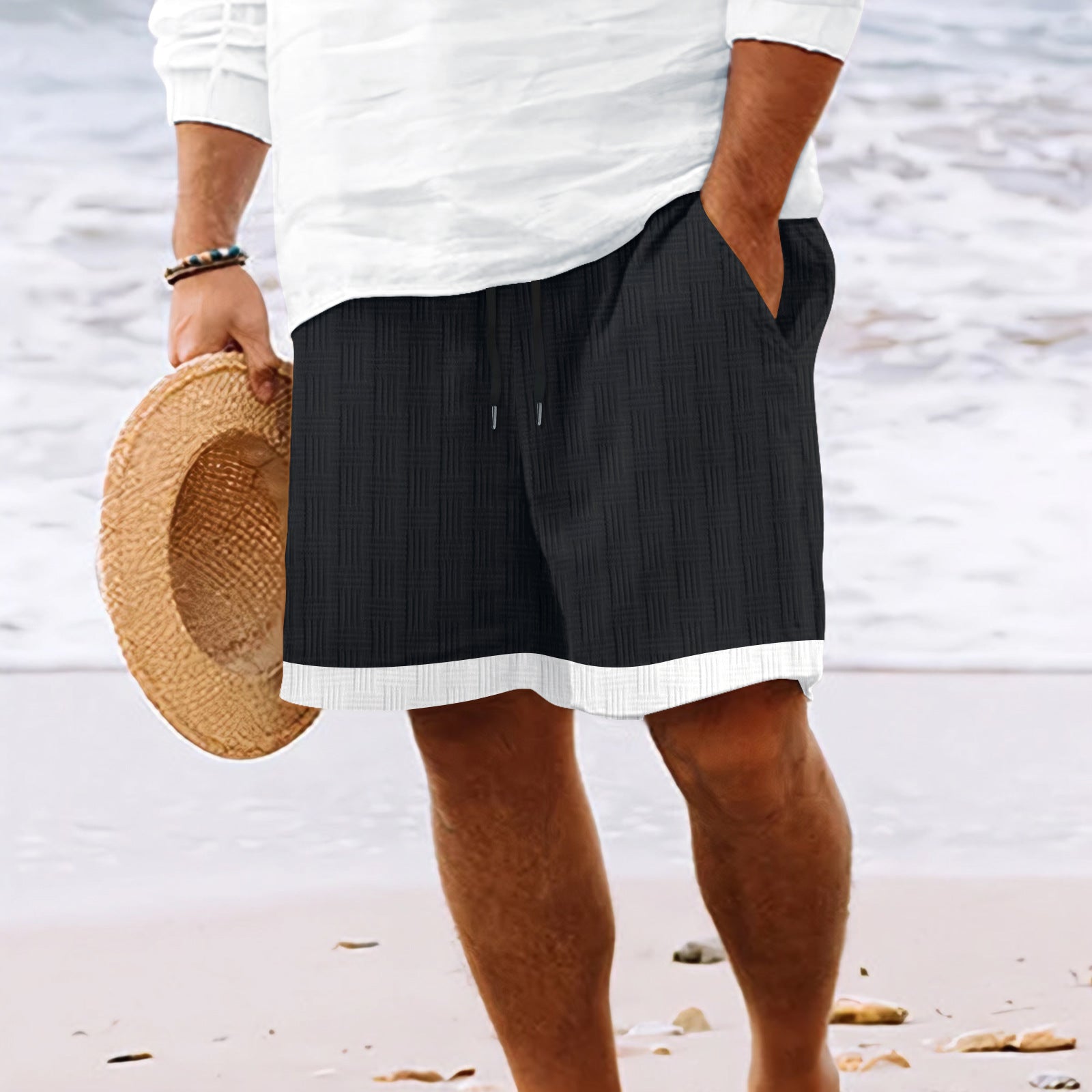 Men's relaxed fit casual shorts with elastic drawstring waist for warm weather comfort