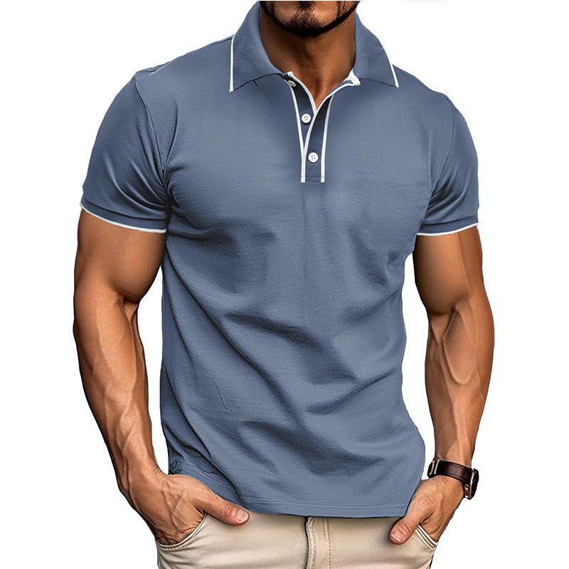 Men's athletic fit polo shirt breathable cotton blend short sleeve streamlined silhouette
