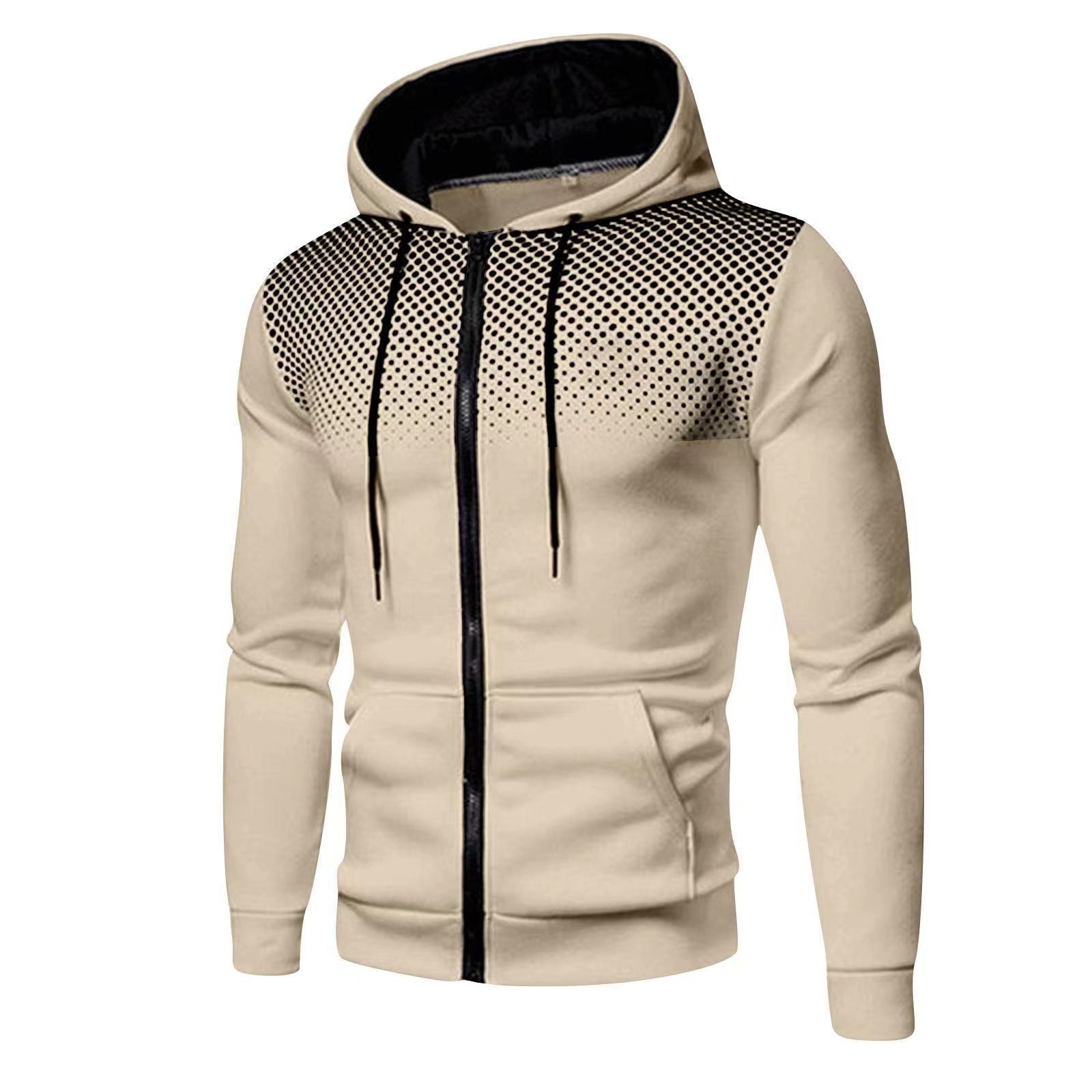 Men's slim fit hooded cardigan sweater cozy knit zip-front with drawstring in neutral tone