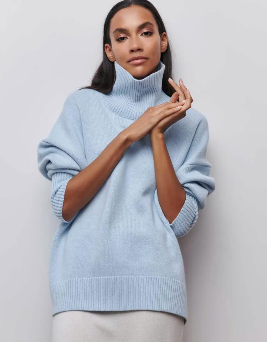 Women's oversized turtleneck sweater soft cozy knit relaxed fit casual everyday wear