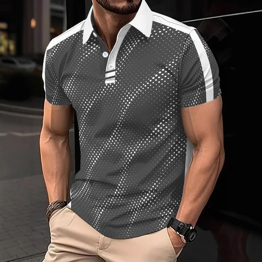 Men's slim fit polo shirt cotton blend with graphic pattern and sporty stripes urban style
