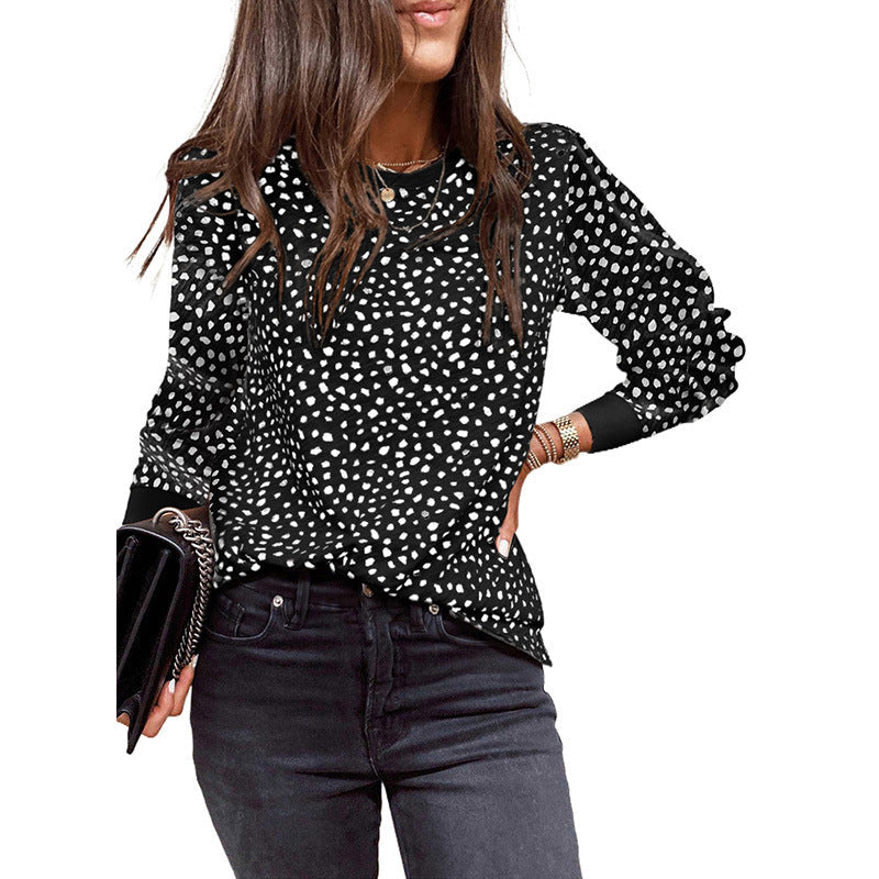 Women's loose fit long sleeve polka dot blouse breathable everyday casual top relaxed silhouette