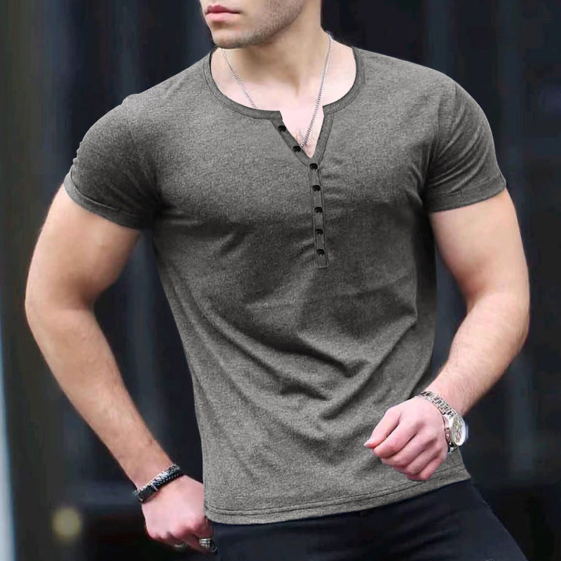 Men's slim fit Henley T-shirt soft knit short sleeve casual essential with button placket