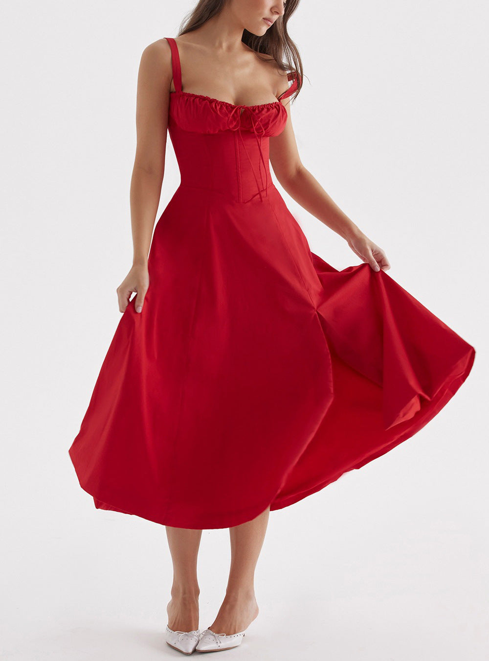 Women's floral print midi dress sleeveless wrap bodice lightweight cotton-blend with high slit