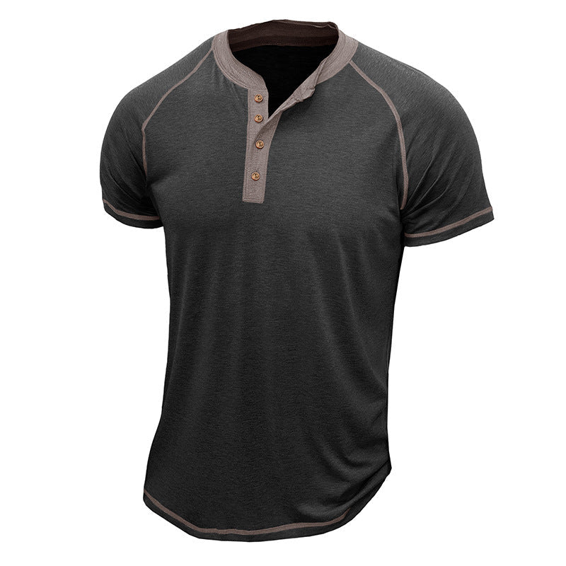 Men's regular fit short sleeve Henley T-shirt with breathable contrast details for casual wear