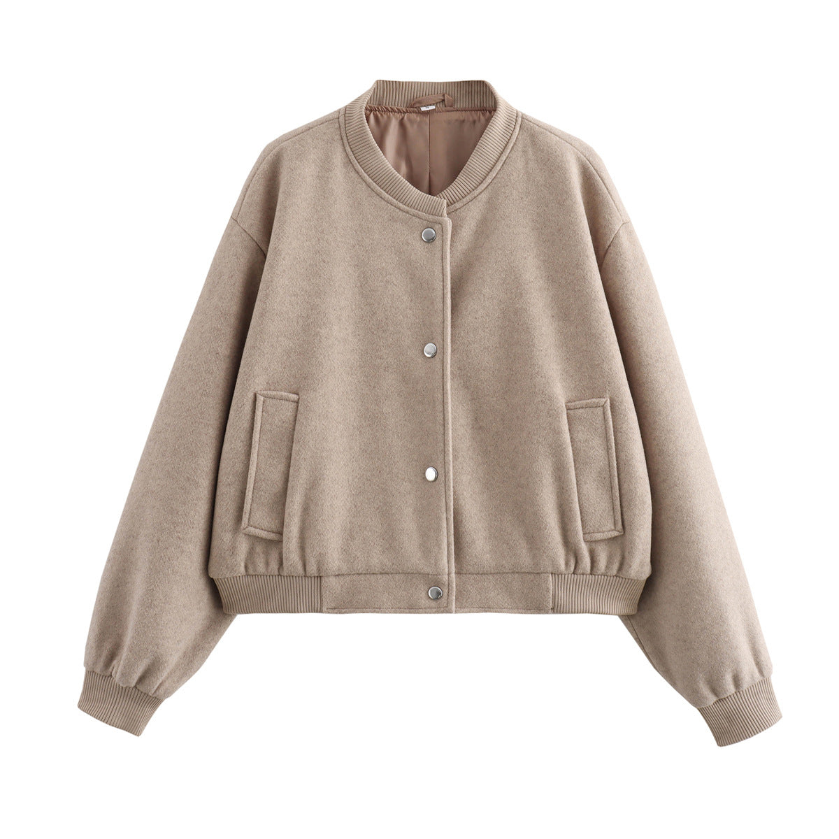 Women's light gray ribbed pilot jacket stand-up collar Korean Japanese casual fashion versatile fit