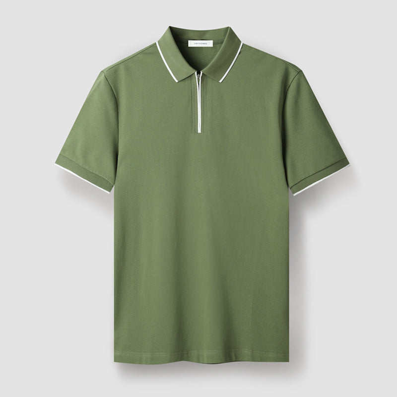 Men's navy blue textured knit zip-up polo lightweight stretch breathable everyday comfort fit