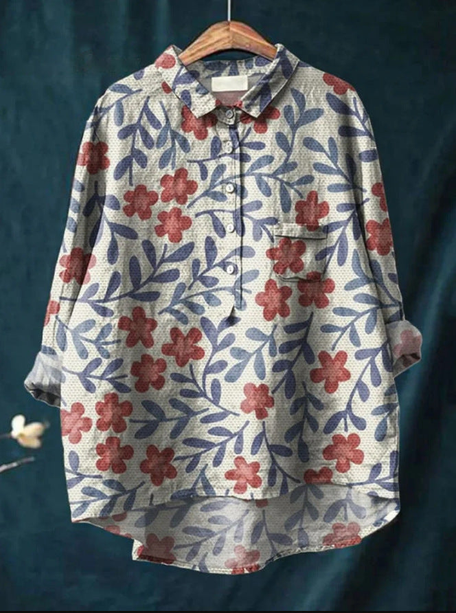 Women's floral button-up shirt loose fit blouse with vibrant colorful print for everyday chic style
