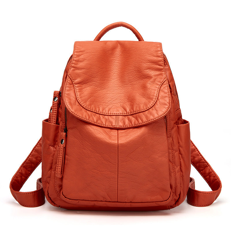VogueStyle soft PU leather backpack large capacity elegant stitched band design for travel