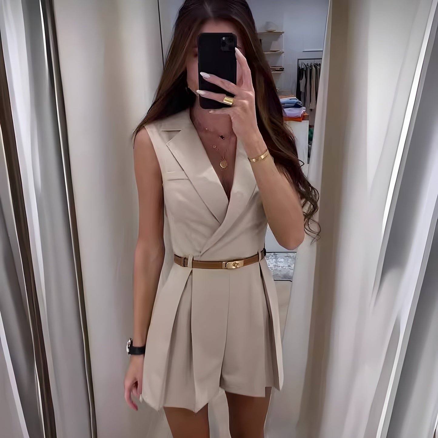 Mina elegant sleeveless V-neck jumpsuit for women in sophisticated wedding guest style