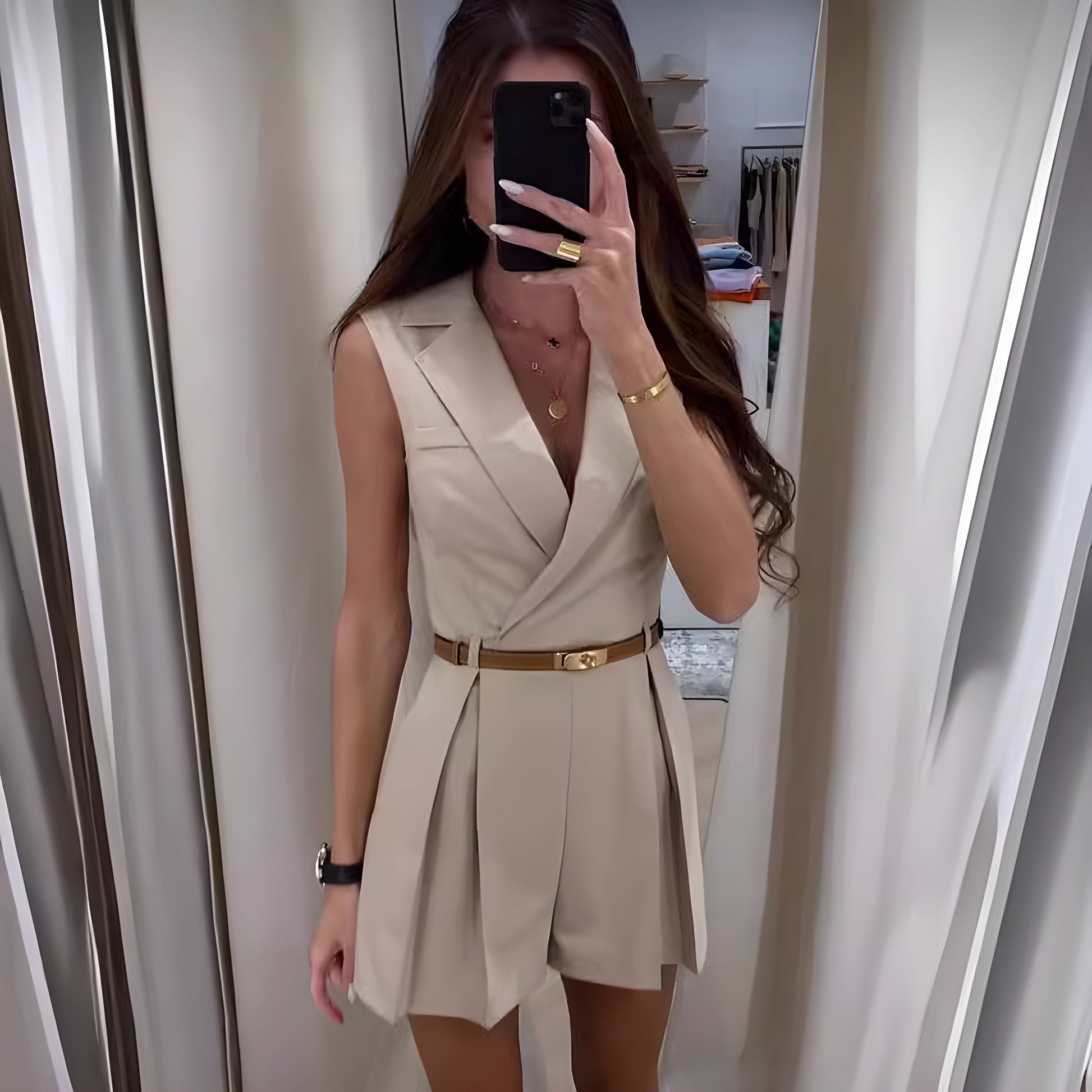Mina elegant sleeveless V-neck jumpsuit for women in sophisticated wedding guest style