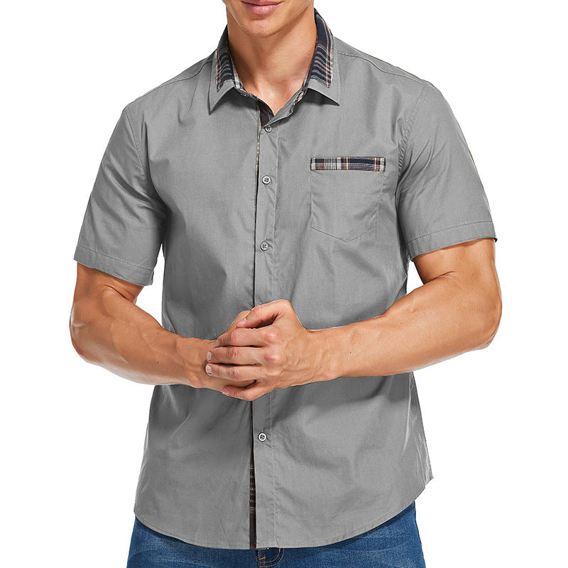 Men's slim fit short sleeve checkered shirt in breathable fabric, modern urban style