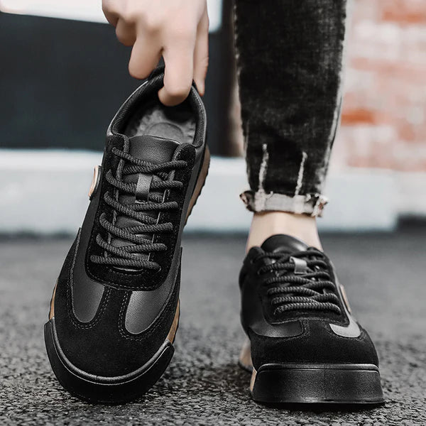 Men's color block low-top platform sneakers faux leather lace-up with orthopedic support