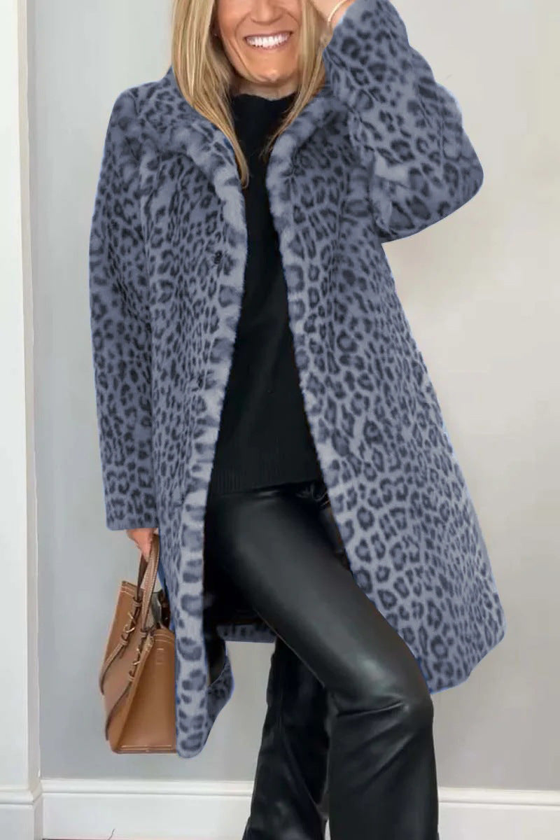 Women's oversized leopard print faux fur coat soft cozy luxury outerwear relaxed silhouette