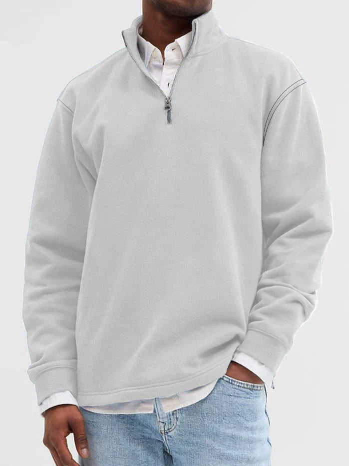 Men's cotton blend sweatshirt stand collar zip front relaxed fit casual all-season comfort