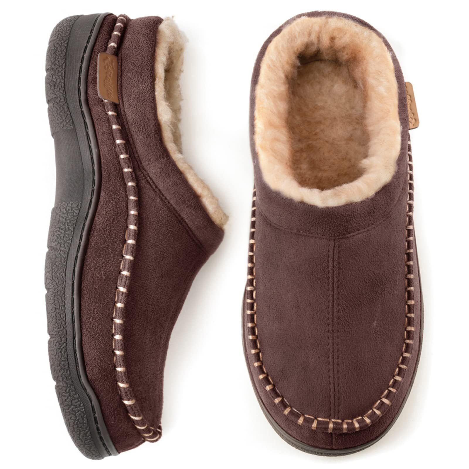 Joris men's brown suede slippers with plush fleece lining and non-slip sole for cozy winter comfort