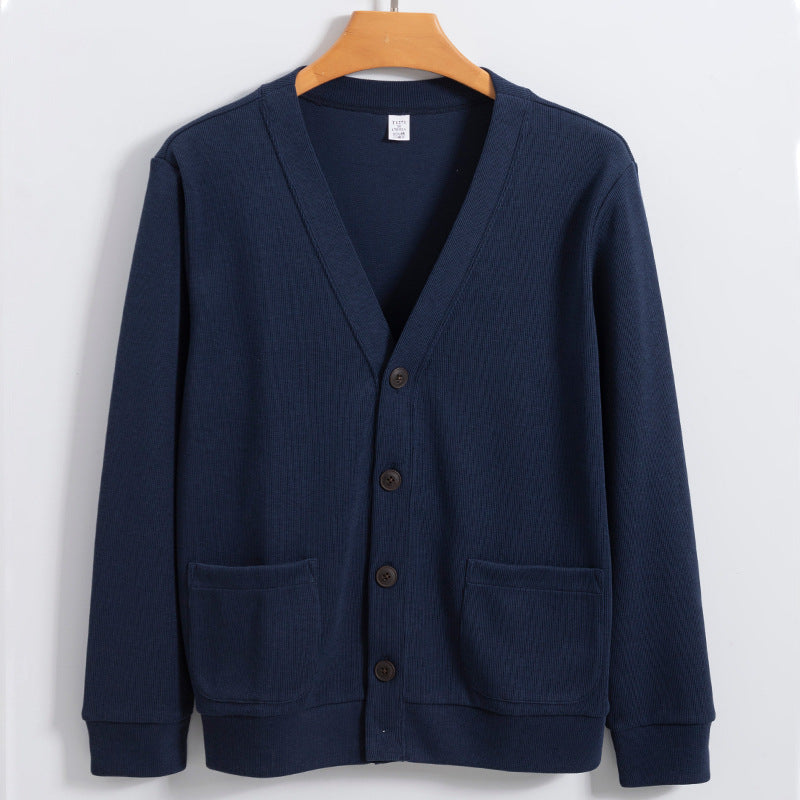Men's relaxed fit cotton knit cardigan with button closure and pockets for casual modern style