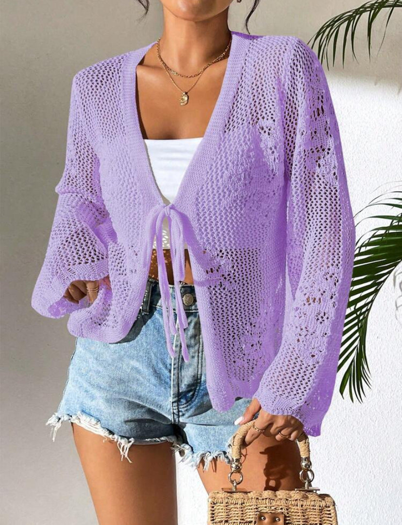 Women's lightweight open-front cardigan, loose fit cotton blend knit with long sleeves in neutral tone