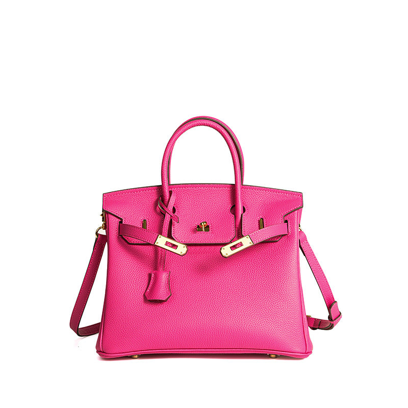 Jessica structured leather satchel handbag flap closure detachable strap professional timeless style